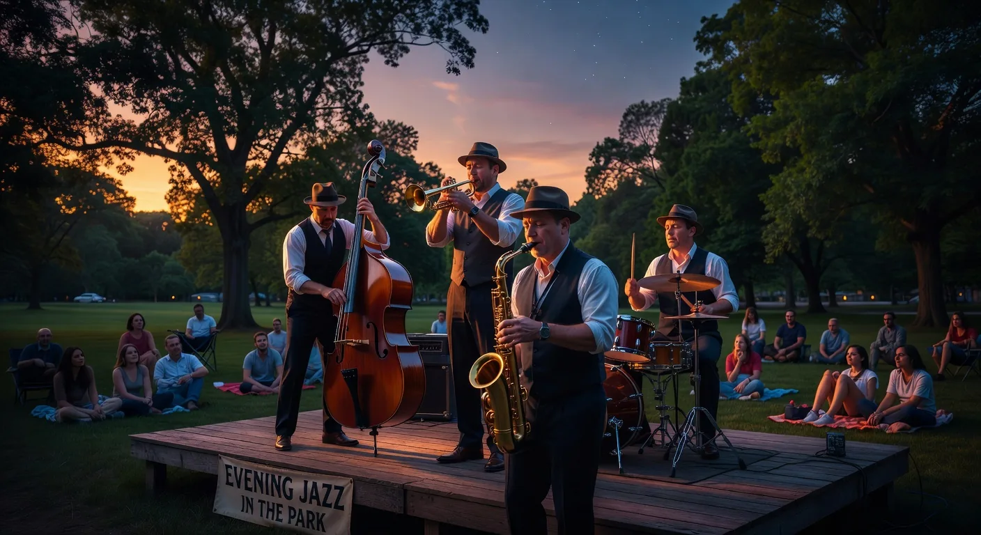 Jazz musicians performing at outdoor concert