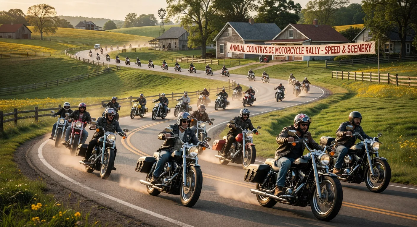 Motorcycle rally on countryside road